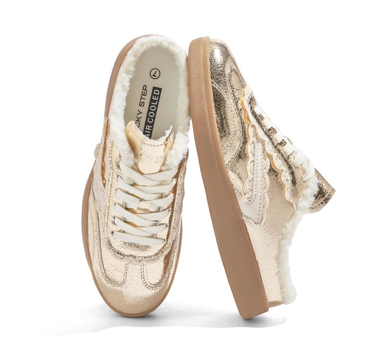 LUCKY STEP Womenâ€™s Mule Fashion Sneakers Slip On Backless Walking Shoes Winter Retro Comfy Casual Sneaker(11 M US Gold) - Image 1