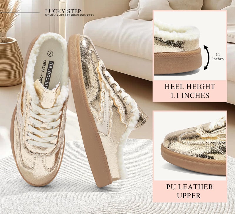 LUCKY STEP Womenâ€™s Mule Fashion Sneakers Slip On Backless Walking Shoes Winter Retro Comfy Casual Sneaker(11 M US Gold) - Image 5