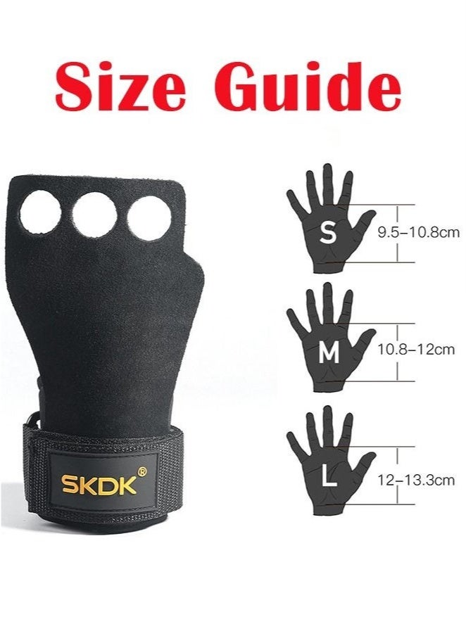 إس كي دي كي مقابض اليد الجلدية ذات 3 فتحات أصابع كروس فيت مع أغطية معصم من النيوبرين لحلبات الجمباز صالة الألعاب الرياضية لرفع الأثقال، تدريب رفع الأثقال، حماية اليد من التشققات والبثور للرجال والنساء - Image 4