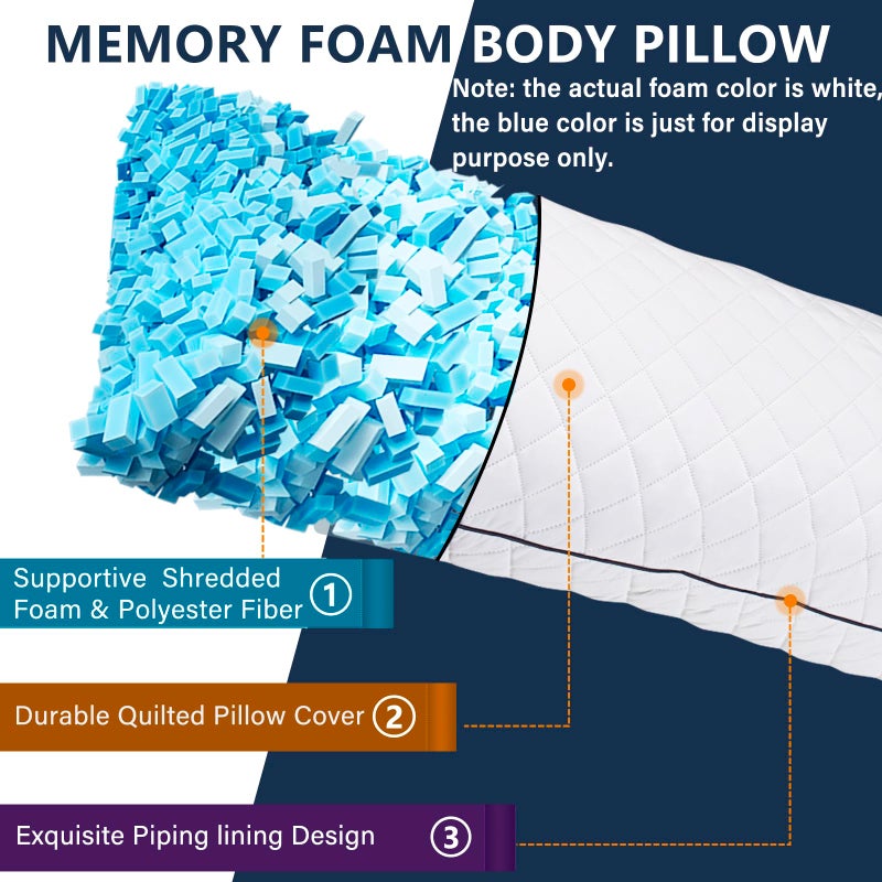 1 MIDDLE ONE Body Pillow, Memory Foam Body Pillows for Adults Sleeping, Long Pillow for Bed, Big Large Firm Full Body Pillow for Side Sleeper, 20x54 Inch, White - Image 2