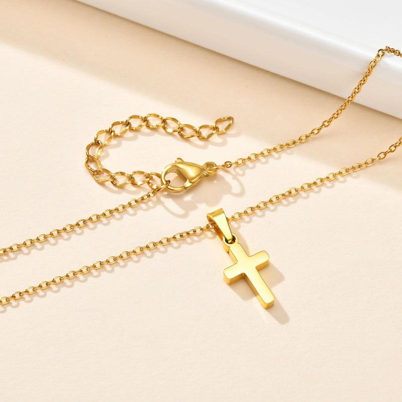 MEALGUET Easter Basket Stuffers for Toddler : Cross Necklace for Boys Stainless Steel Chain Pendant Necklace Jewelry Easter Gift First Communion Baptism Gifts for Son Nephew Kids, Gold Plated - Image 5