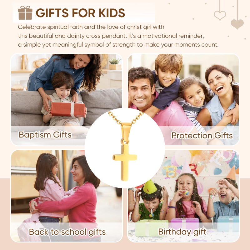 MEALGUET Easter Basket Stuffers for Toddler : Cross Necklace for Boys Stainless Steel Chain Pendant Necklace Jewelry Easter Gift First Communion Baptism Gifts for Son Nephew Kids, Gold Plated - Image 2