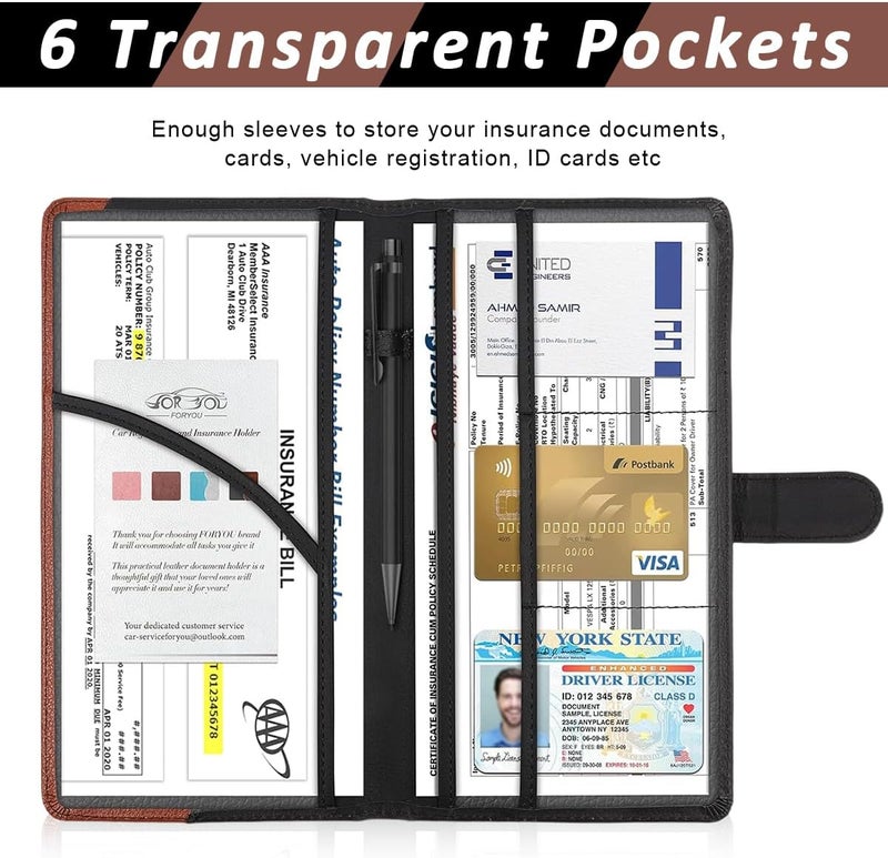 Individual & group usable STHIRA® Car Document Holder with Secure Closure, Durable Auto Truck Document Bag with Multi Compartment Card Slots Bifold PU Leather Car Registration And Insurance Holder For Glove Box, License, Cards Longevity optimized build - Image 4