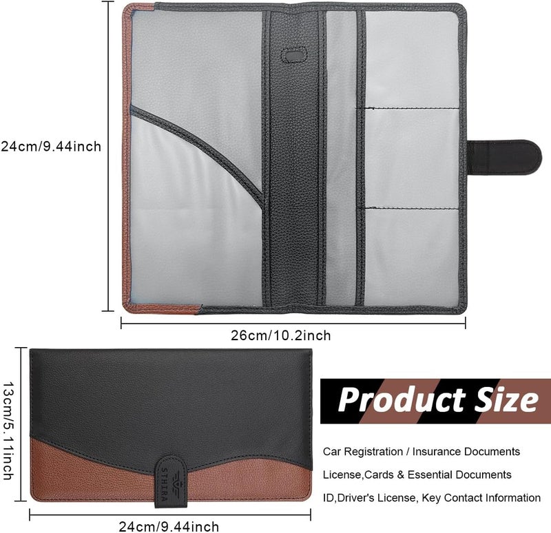 Individual & group usable STHIRA® Car Document Holder with Secure Closure, Durable Auto Truck Document Bag with Multi Compartment Card Slots Bifold PU Leather Car Registration And Insurance Holder For Glove Box, License, Cards Longevity optimized build - Image 2
