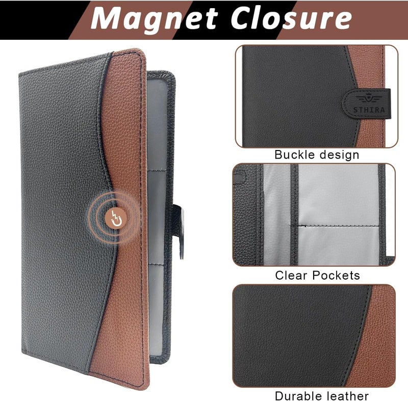Individual & group usable STHIRA® Car Document Holder with Secure Closure, Durable Auto Truck Document Bag with Multi Compartment Card Slots Bifold PU Leather Car Registration And Insurance Holder For Glove Box, License, Cards Longevity optimized build - Image 3