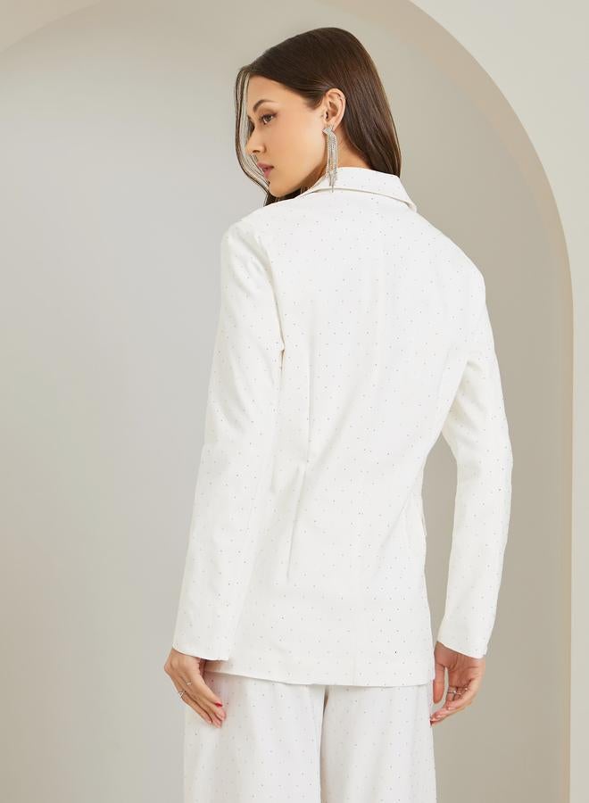 Styli Off White Regular Fit Embellished Blazer - Image 5