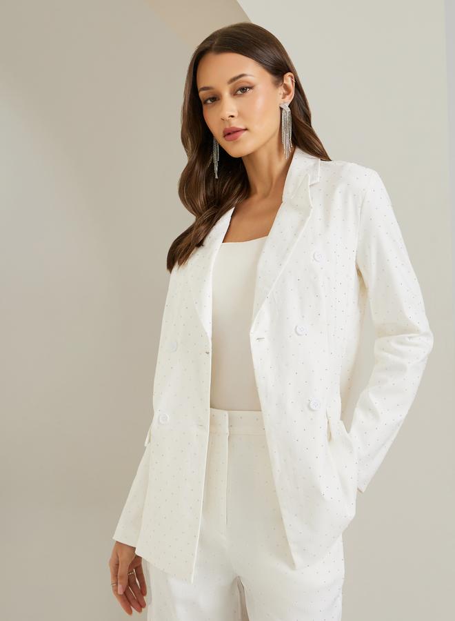 Styli Off White Regular Fit Embellished Blazer - Image 1