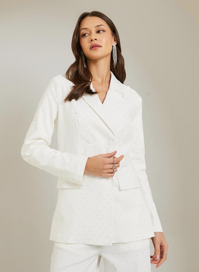 Styli Off White Regular Fit Embellished Blazer - Image 3