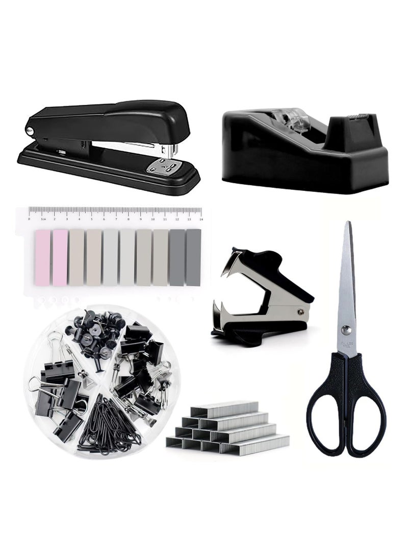 general Black Office Supplies, Black Desktop Accessories, Stapler & Tape Dispenser Set for Large Staplers, Tape Dispensers, Staple Removers, Staples, Clips - Image 1