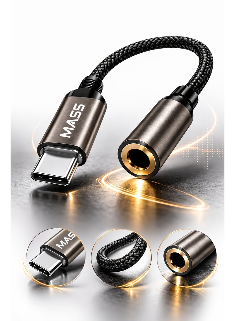 ماس محول USB-C رقمي إلى مقبس سماعة رأس أنثى 3.5 ملم، محول دونجل صوتي من النوع C أنثى، الموديل: MA-Jack01، متوافق مع مختلف الهواتف الذكية مزود بطبقة حماية من النايلون - أسود - Image 3