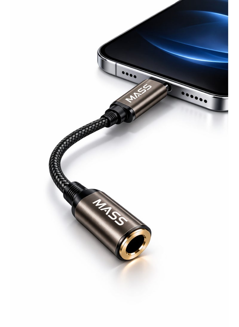 ماس محول USB-C رقمي إلى مقبس سماعة رأس أنثى 3.5 ملم، محول دونجل صوتي من النوع C أنثى، الموديل: MA-Jack01، متوافق مع مختلف الهواتف الذكية مزود بطبقة حماية من النايلون - أسود - Image 4