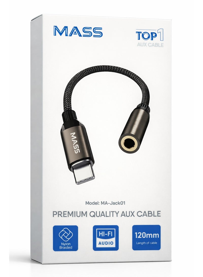 ماس محول USB-C رقمي إلى مقبس سماعة رأس أنثى 3.5 ملم، محول دونجل صوتي من النوع C أنثى، الموديل: MA-Jack01، متوافق مع مختلف الهواتف الذكية مزود بطبقة حماية من النايلون - أسود - Image 1