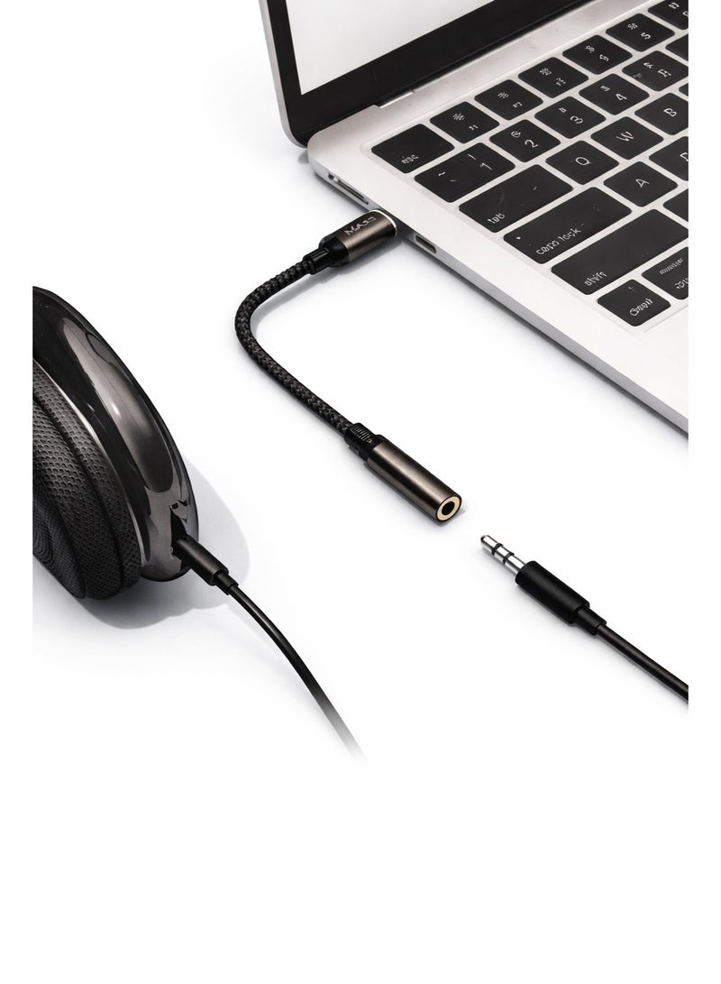 ماس محول USB-C رقمي إلى مقبس سماعة رأس أنثى 3.5 ملم، محول دونجل صوتي من النوع C أنثى، الموديل: MA-Jack01، متوافق مع مختلف الهواتف الذكية مزود بطبقة حماية من النايلون - أسود - Image 5