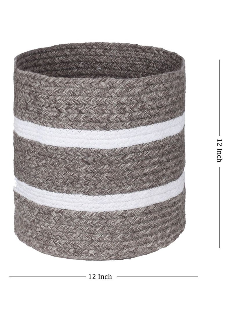 N & H Eco-friendly Handwoven Multipurpose Designer Baskets for Storage Organizer & Indoor Planters (Grey & White)  - Image 2