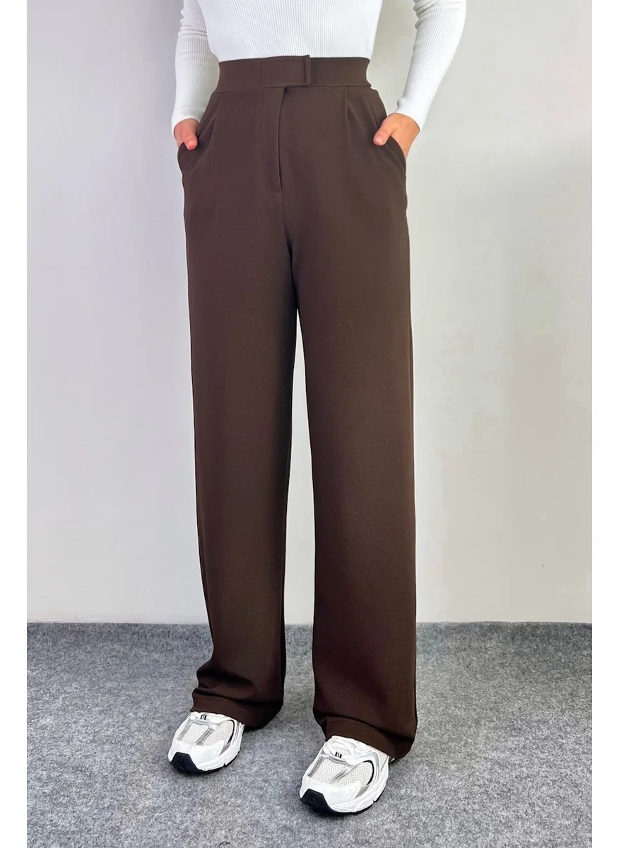 Ritnice Line Women's Lycra Velcro Brown Palazzo Trousers