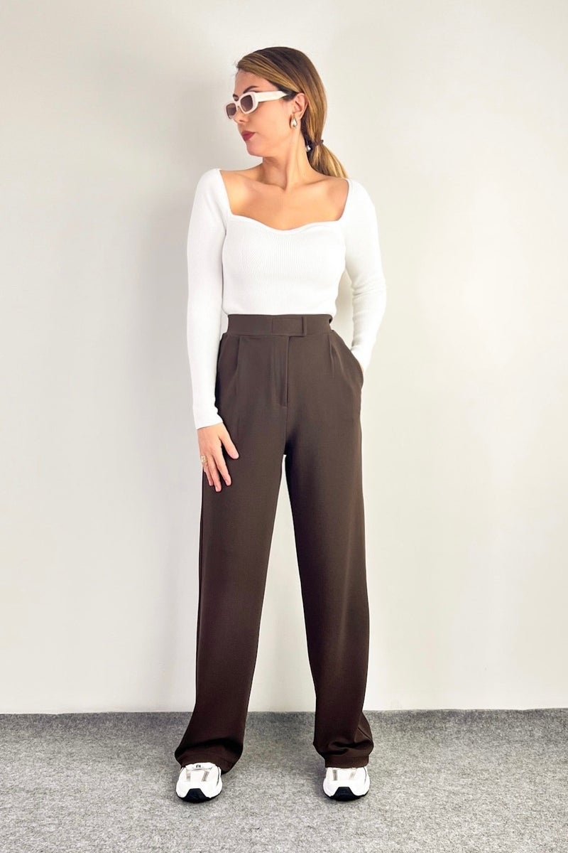 Ritnice بنطلون Palazzo بني اللون للنساء من Ritnice Line بإغلاق فيلكرو من الليكرا  - Image 5