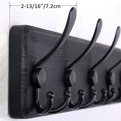 WEBI Coat Rack Wall Mount,Coat Hooks Wall Mounted Rustic,16" Hole to Hole,Large Coat Hanger Wall,Wood Hook Rack,5 Triple Hooks for Hanging Coats,Jacket,Clothes,Black - Image 5