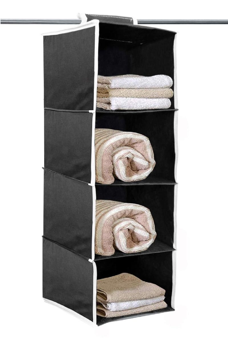Kuber Industries Kuber Industries 4 Shelf ClosetWardrobe Hanging OrganizerShoes Storage CupboardNon Wovan Foldable With Universal FitSize 31 x 25 x 80 Pack of 1 Black GlossyFabric  - Image 1