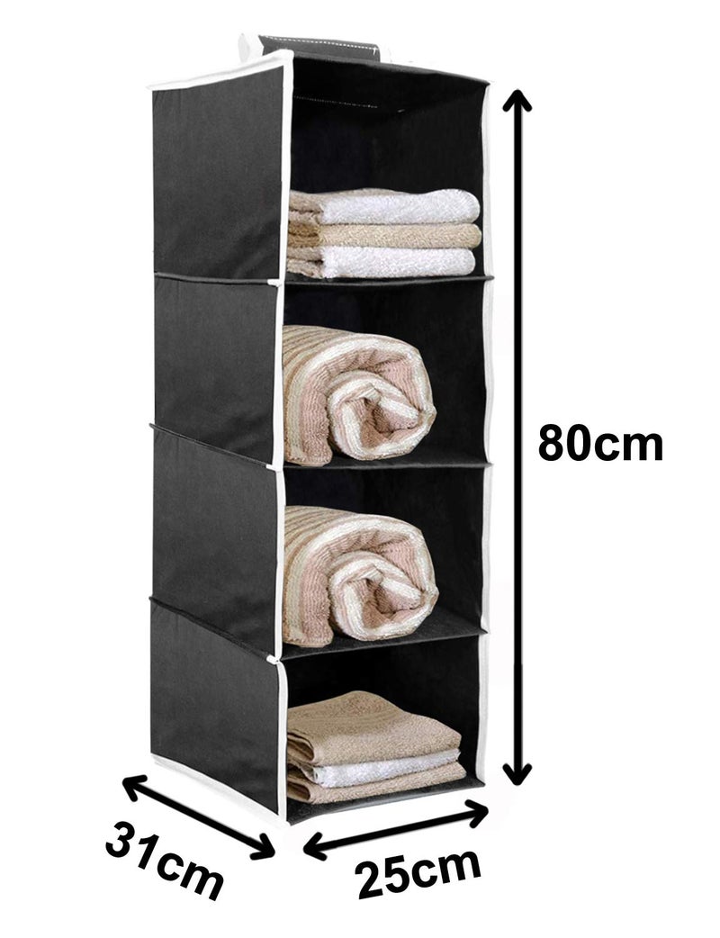 Kuber Industries Kuber Industries 4 Shelf ClosetWardrobe Hanging OrganizerShoes Storage CupboardNon Wovan Foldable With Universal FitSize 31 x 25 x 80 Pack of 1 Black GlossyFabric  - Image 3