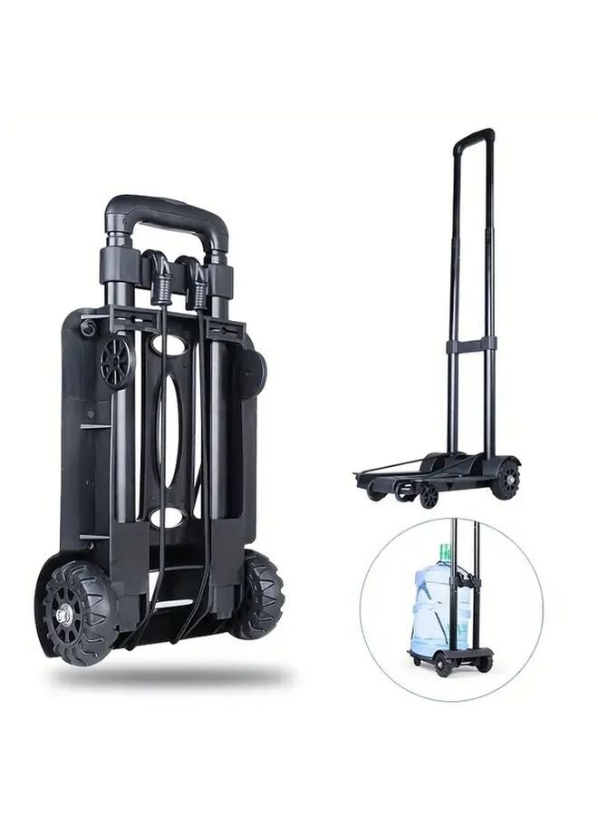 عربة ترولي قابلة للطي محمولة مع قضاق ربط من سبائك الألومنيوم وعجلتين باللون الأسود للسفر والتخييم - Image 2