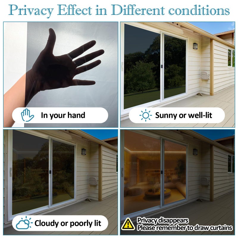 FuFin One Way Window Privacy Film with Installation Tools, 10% VLT Window Tint for Home, Reflective Mirror Glass Windows Coverings Sun Heat UV Blocking, PET Material, 17.5InchÃ—78.7Inch - Image 5