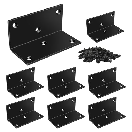 MOZCORN 8 Pack 90-Degree Corner Brace, 2x2x4in Heavy Duty L Brackets, Steel Angle Brackets with Screws, for Furniture, Shelves, Cabinets, DIY Projects, Woodworking, and Home Improvement, Black - Image 1