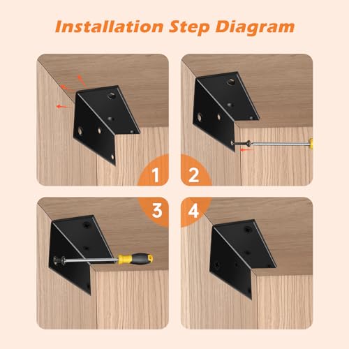 MOZCORN 8 Pack 90-Degree Corner Brace, 2x2x4in Heavy Duty L Brackets, Steel Angle Brackets with Screws, for Furniture, Shelves, Cabinets, DIY Projects, Woodworking, and Home Improvement, Black - Image 5
