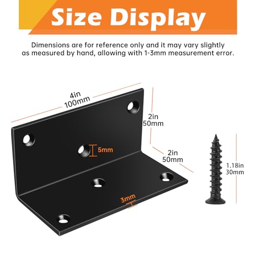 MOZCORN 8 Pack 90-Degree Corner Brace, 2x2x4in Heavy Duty L Brackets, Steel Angle Brackets with Screws, for Furniture, Shelves, Cabinets, DIY Projects, Woodworking, and Home Improvement, Black - Image 2