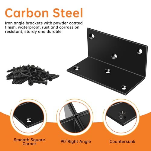 MOZCORN 8 Pack 90-Degree Corner Brace, 2x2x4in Heavy Duty L Brackets, Steel Angle Brackets with Screws, for Furniture, Shelves, Cabinets, DIY Projects, Woodworking, and Home Improvement, Black - Image 3