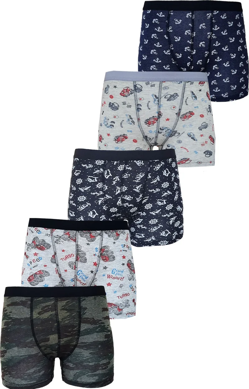 Hepsine Rakip Rival to All 5 Pack Boys Patterned Boxers Economical Thin Cotton Long Johns