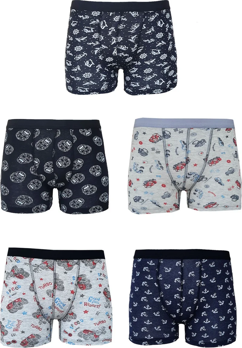 Hepsine Rakip Rival to All 5 Pack Boys Patterned Boxers Economical Thin Cotton Long Johns