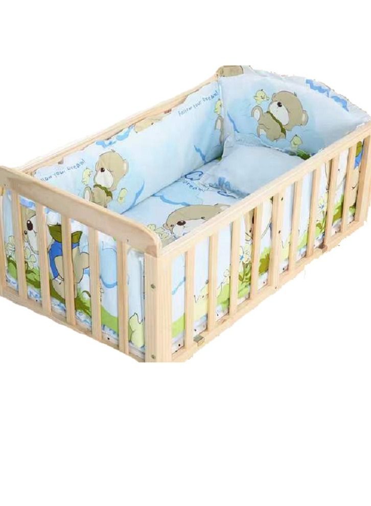 6 Pieces Set Cartoon Bear Crib Bumper For Newborn Pure Cotton Bed Protector Removable And Washable  - Image 1