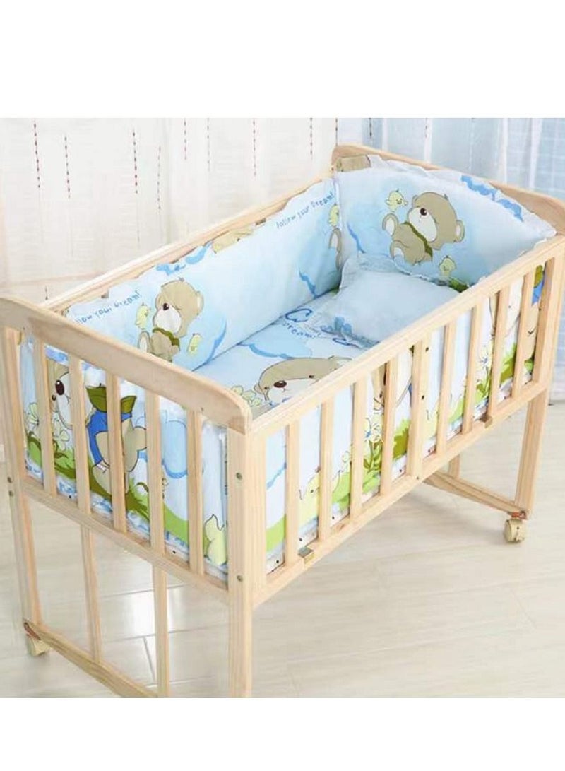 6 Pieces Set Cartoon Bear Crib Bumper For Newborn Pure Cotton Bed Protector Removable And Washable  - Image 2