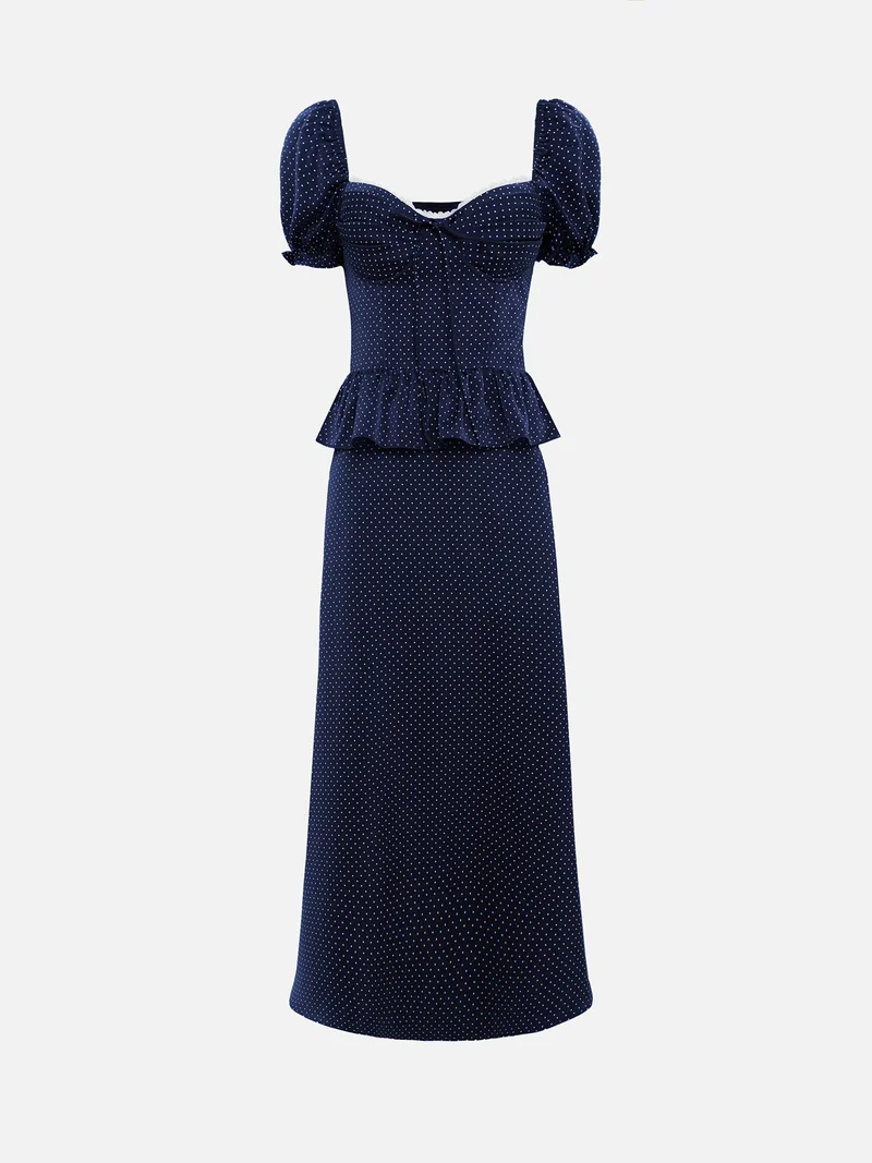 Lichi Polka-dot midi dress with a peplum waist