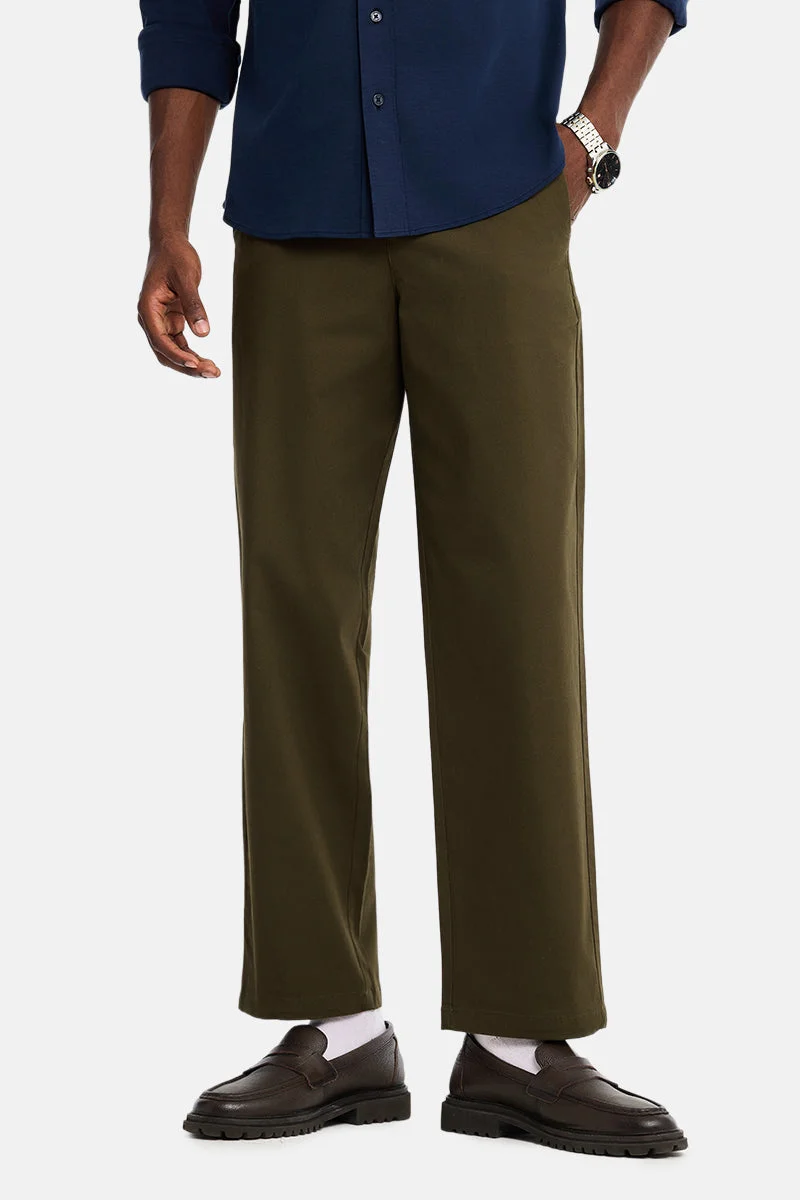 سنيتش Brown Solid Wide Leg Streetwear Chinos