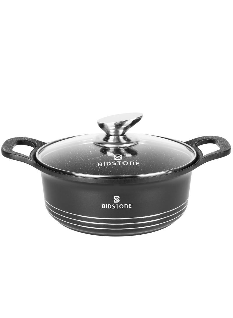 Bidstone Bidstone 10-Piece Non stick Granite coating Cook Ware Set - Forged Aluminium - Tempered Glass Lids - Black - Sizes:20/24/28 cm Casseroles + 28 cm Fry Pan + 16 cm Saucepan  - Image 3
