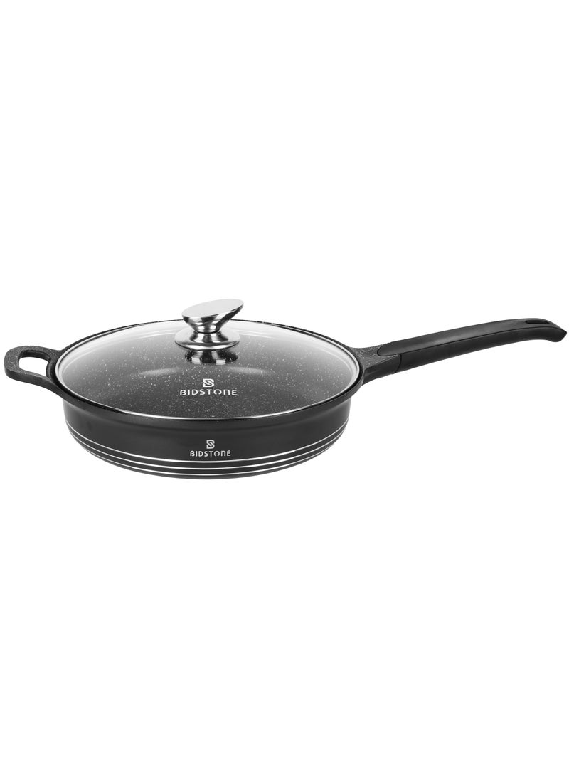 Bidstone Bidstone 10-Piece Non stick Granite coating Cook Ware Set - Forged Aluminium - Tempered Glass Lids - Black - Sizes:20/24/28 cm Casseroles + 28 cm Fry Pan + 16 cm Saucepan  - Image 4