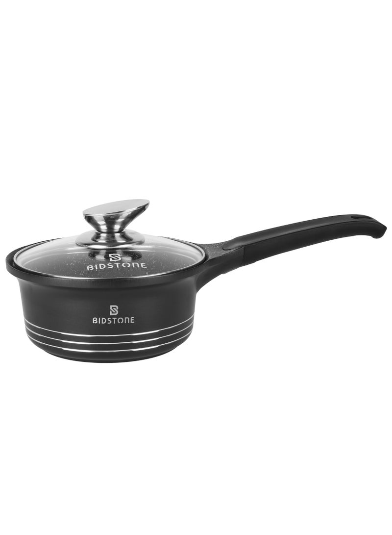 Bidstone Bidstone 10-Piece Non stick Granite coating Cook Ware Set - Forged Aluminium - Tempered Glass Lids - Black - Sizes:20/24/28 cm Casseroles + 28 cm Fry Pan + 16 cm Saucepan  - Image 5