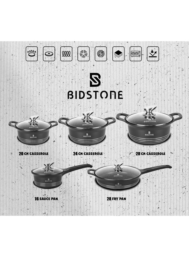 Bidstone 10-Pieces cookware set, Pots and Pans Set Nonstick, Granite Coating, Elegant Design and Suitable for All Types of Stove, Induction bottom, Casseroles Oven safe,100% PFOA FREE,Kitchen Cooking Set, Includes Casserole 20 Cm with Lid/24 Cm with Lid/28 Cm with Lid, Frying Pan 28 Cm with Lid, Saucepan 16 Cm with Lid - Image 3