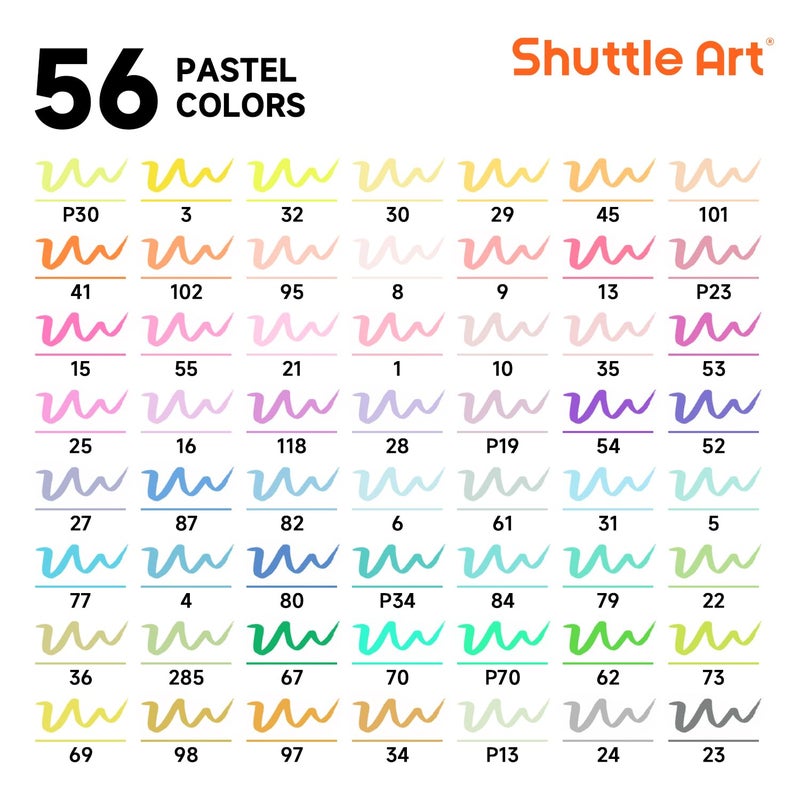 Shuttle Art Pastel Brush Pens, 56 Pastel Colouring Pens, Dual Tip Brush Markers with Fineliner Tip, Drawing Felt Tip Pens for Adults Colouring Books, Painting Sketching Calligraphy and Journaling - Image 2