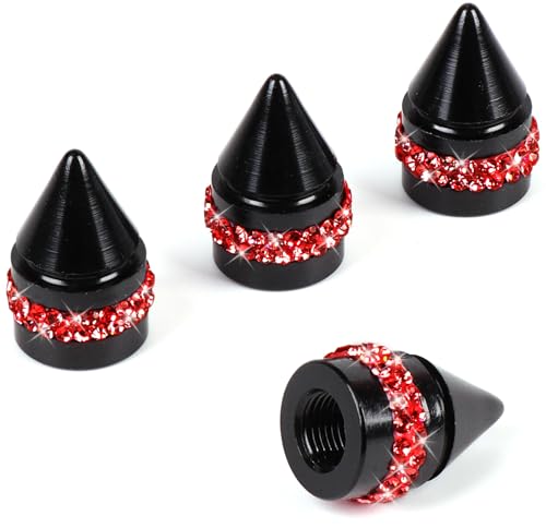 ToBeQueen Bling Red Valve Stem Caps 4 Pack Handmade Crystal Rhinestone Diamond Tire Valve Caps Universal Dustproof Bling Car Decorations for CarSUVMotorcycleBikeRed - Image 1