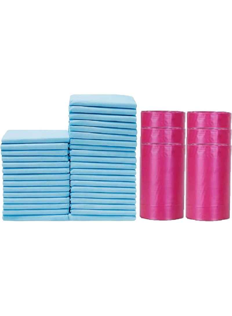 Cute 'n' Cuddle – 90 Pcs Disposable Changing Mat Blue (60×45 cm) with 90 Pink Scented Diaper Bags – Soft, Leak-Proof & Hygienic - Image 1