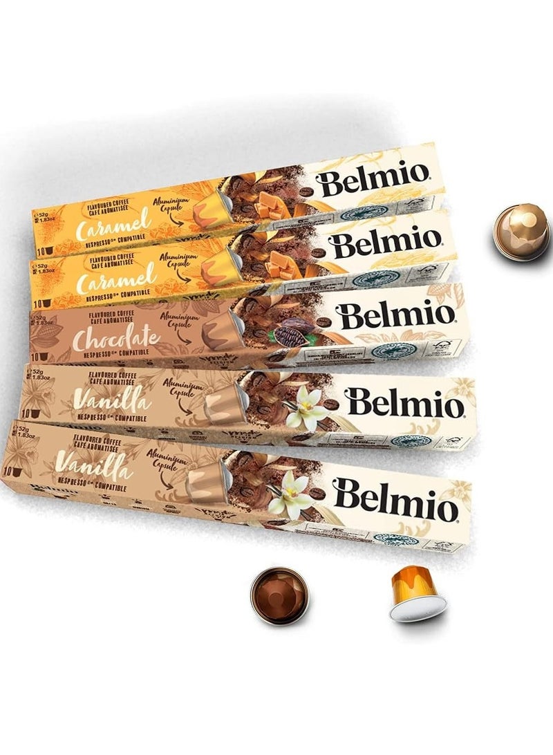 Belmio Flavor Variety Pack Coffee Capsules, Vanilla, Chocolate and Caramel Espresso, 50 count - Image 1