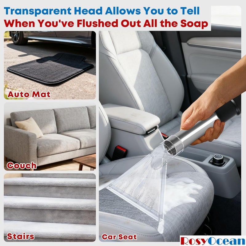 RosyOcean Carpet & Upholstery Cleaning Attachment Hand Wand with Viewing Large Head Auto Detailing Vacuum Head Hand Tool for Truck Mount & Portable Extractor Vacuum Cleaner - Image 3