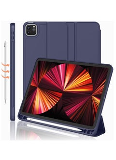 TPU Trifold Stand Case with with Pencil Holder for 3rd Gen iPad Pro -11-10.9 in/2021 (Dark Blue)