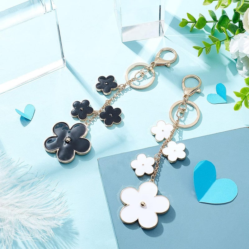 klarako 2 Colors Flower Keychain Charms, Flower Enamel Women Bag Charms Keyring Pendants for Purse Car Key Chain Clip Hook Handbag Bag Hanging Decoration Accessories DIY Crafts Making, 7.6 Inch - Image 5