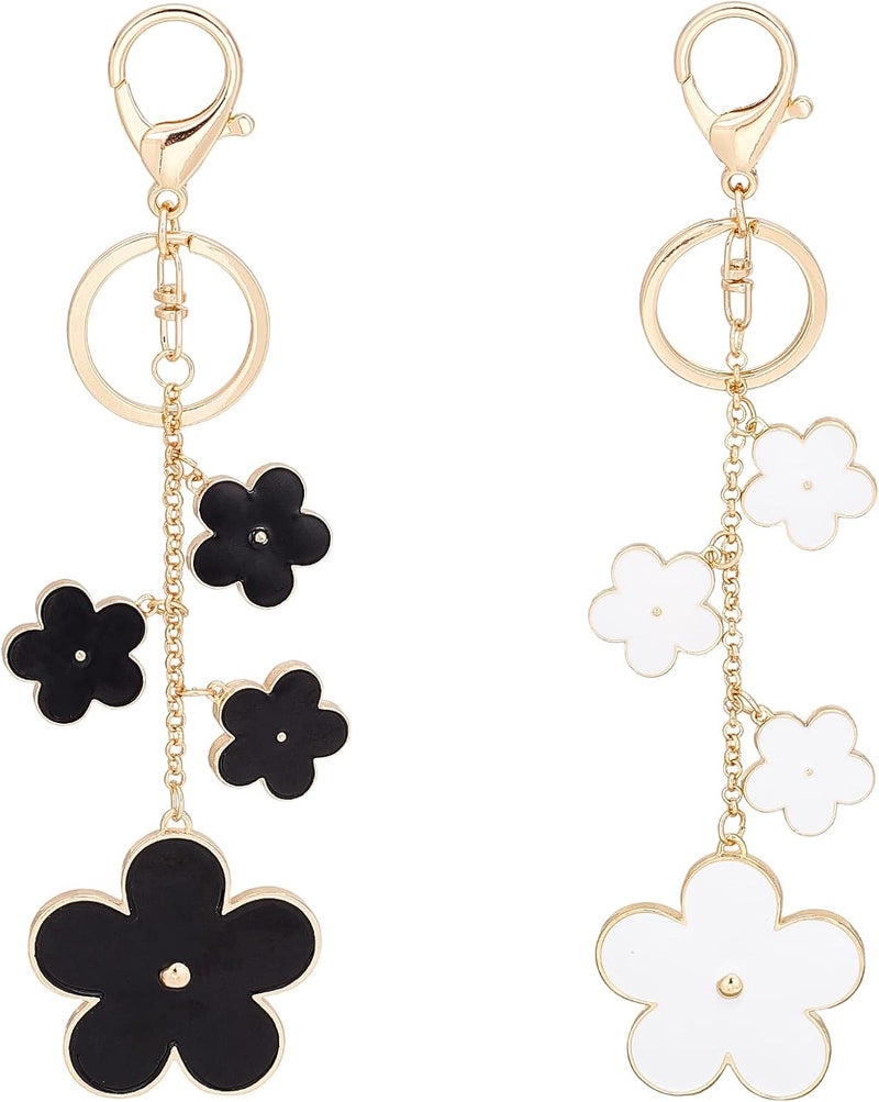 klarako 2 Colors Flower Keychain Charms, Flower Enamel Women Bag Charms Keyring Pendants for Purse Car Key Chain Clip Hook Handbag Bag Hanging Decoration Accessories DIY Crafts Making, 7.6 Inch - Image 1