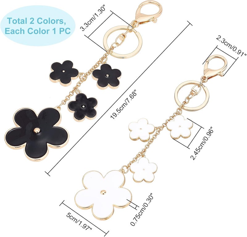 klarako 2 Colors Flower Keychain Charms, Flower Enamel Women Bag Charms Keyring Pendants for Purse Car Key Chain Clip Hook Handbag Bag Hanging Decoration Accessories DIY Crafts Making, 7.6 Inch - Image 2