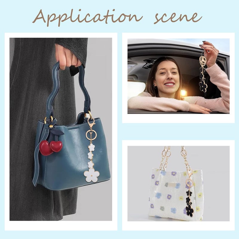 klarako 2 Colors Flower Keychain Charms, Flower Enamel Women Bag Charms Keyring Pendants for Purse Car Key Chain Clip Hook Handbag Bag Hanging Decoration Accessories DIY Crafts Making, 7.6 Inch - Image 3