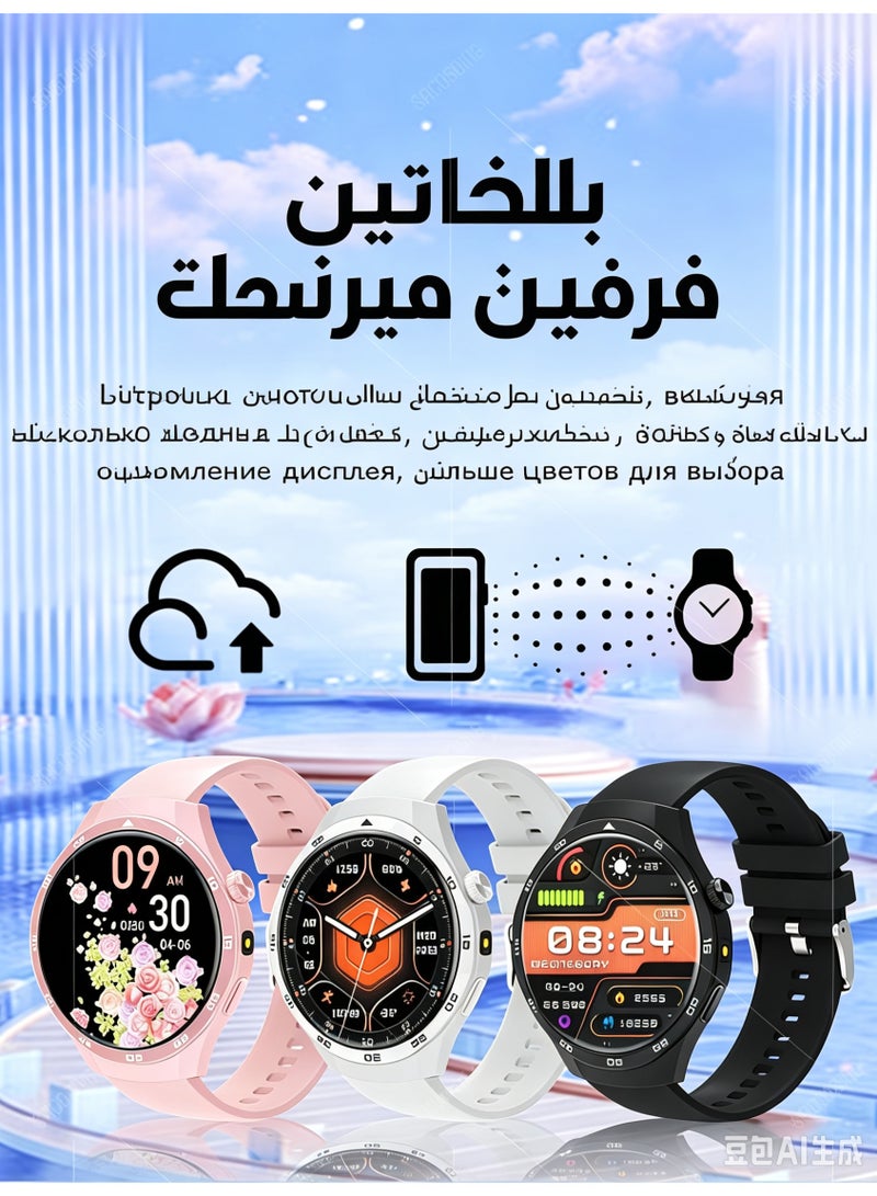 ساعة ذكية بشاشة AMOLED كبيرة 1.83 بوصة مع مكالمات بلوتوث وتتبع رياضي والتحكم بالموسيقى ومصباح يدوي LED لهواتف iOS وأندرويد - Image 3